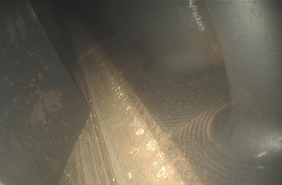 Close internal borescope view of turbine components